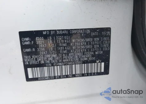 2021 Subaru Ascent Limited z USA, uszkodzony, nr VIN 4S4WMAPDXM3420880